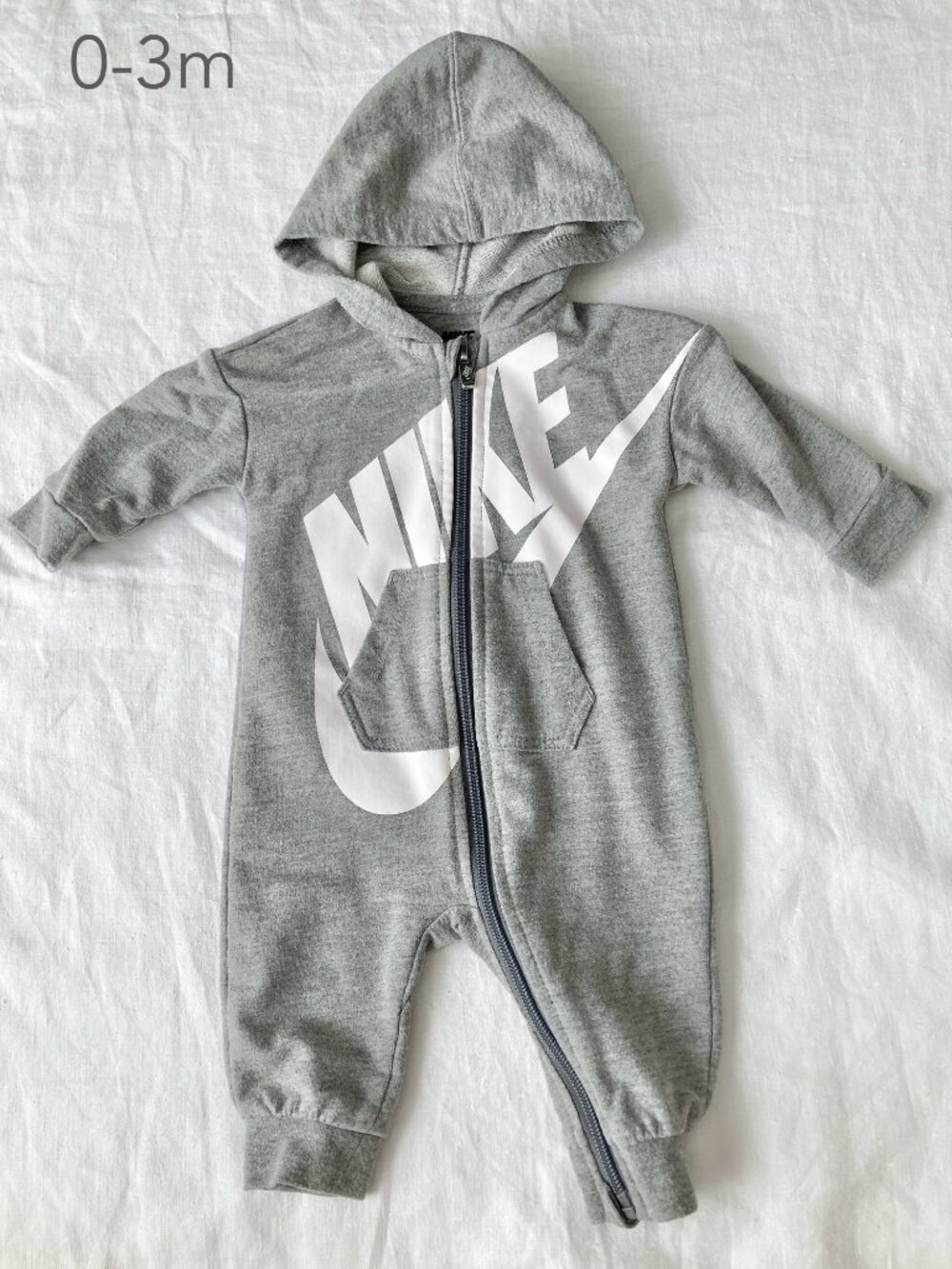 🪴5/$30 Nike 0-3 Months Baby Grey Zip Hood Jumpsuit Romper Athleisure Sporty